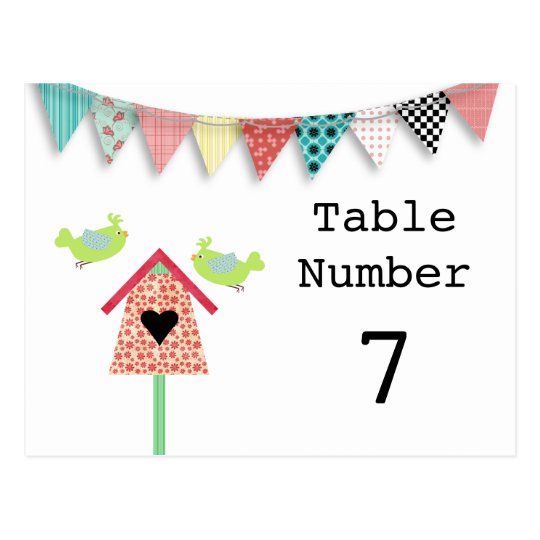 Cute Whimsical Birds And Birdhouse Table Numbers Postcard