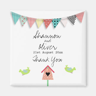 Cute Whimsical Birds And Birdhouse Wedding Favour Magnet