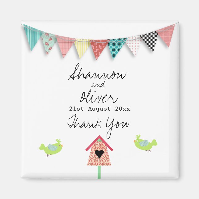 Cute Whimsical Birds And Birdhouse Wedding Favour Magnet (Front)