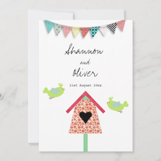 Cute Whimsical Birds And Birdhouse Wedding Invite