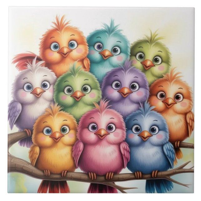Cute Whimsical birds Tile (Front)
