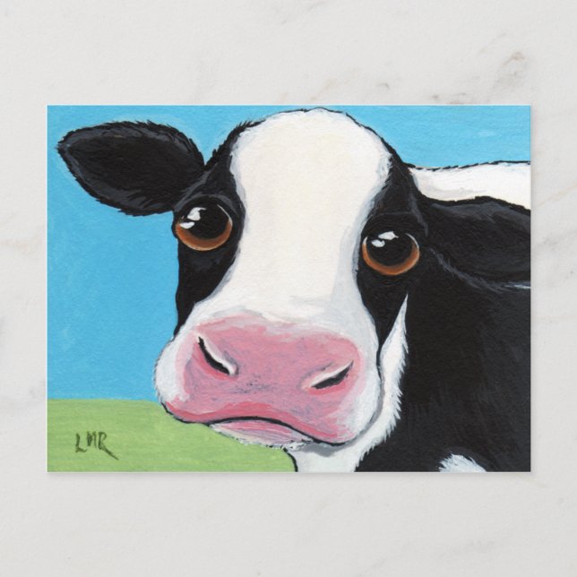 Cute Whimsical Black & White Cow Postcard (Front)
