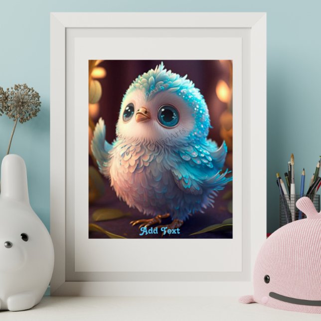 Cute Whimsical Blue Bird Glitter Feathers Nursery Poster (Creator Uploaded)