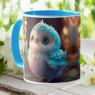 Cute Whimsical Blue Bird Owl Mug
