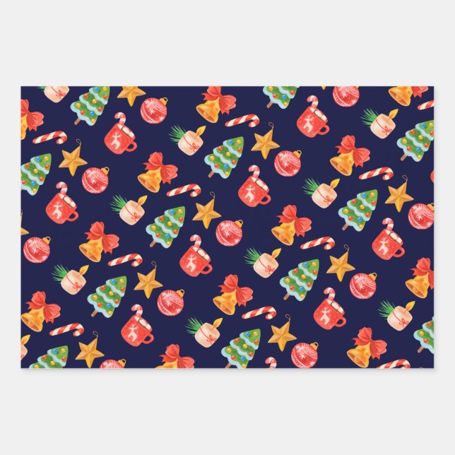 Cute whimsical blue Christmas set of 3  Wrapping Paper Sheet (Front)