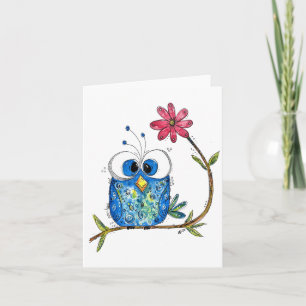 Cute Whimsical Blue Owl Card