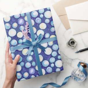 Cute Whimsical Blue White Bubble Snow Watercolor Wrapping Paper