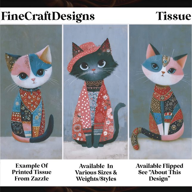 Cute Whimsical Boho Cat Set, Pastel EV6R Decoupage Tissue Paper (Creator Uploaded)