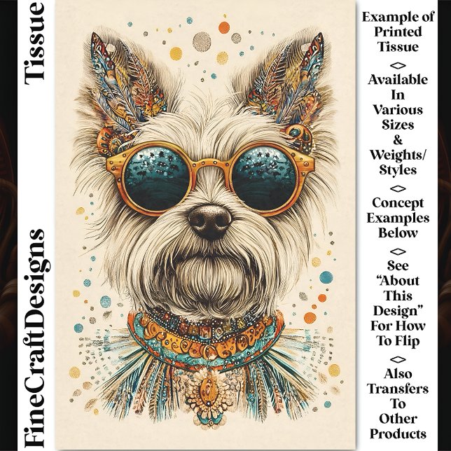 Cute Whimsical Boho Chic Westie Dog CK7 Decoupage Tissue Paper (Creator Uploaded)