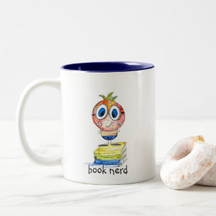 Cute whimsical Book Nerd Two-Tone Coffee Mug