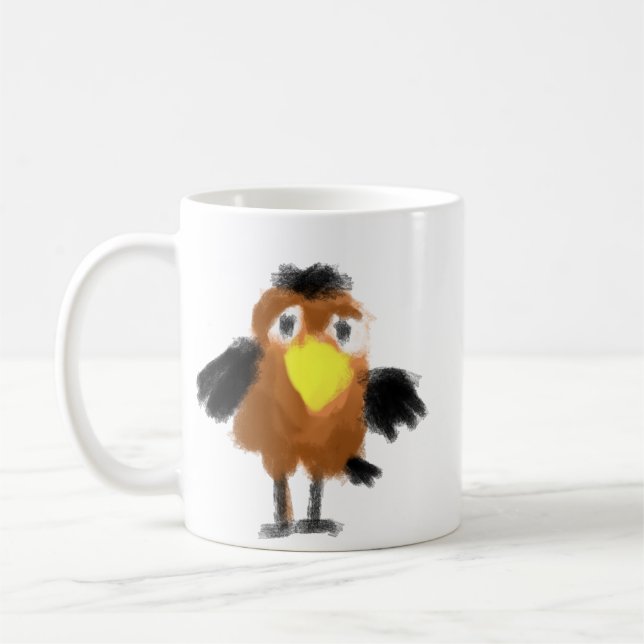 Cute Whimsical Brown Bird Digital Illustration Cof Coffee Mug (Left)