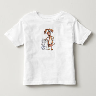 Cute Whimsical Brown Dog and Grey Cat Toddler T-Shirt