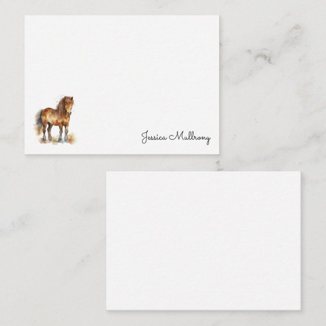 Cute Whimsical Brown Pony Script Horse Kids Card (Front/Back)