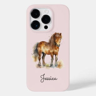 Cute Whimsical Brown Pony Script Name Horse Case-Mate iPhone 14 Pro Case