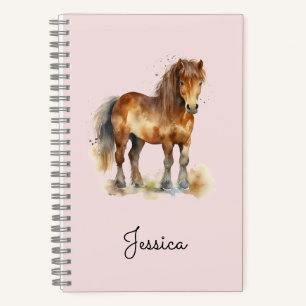Cute Whimsical Brown Pony Script Name Horse Notebook