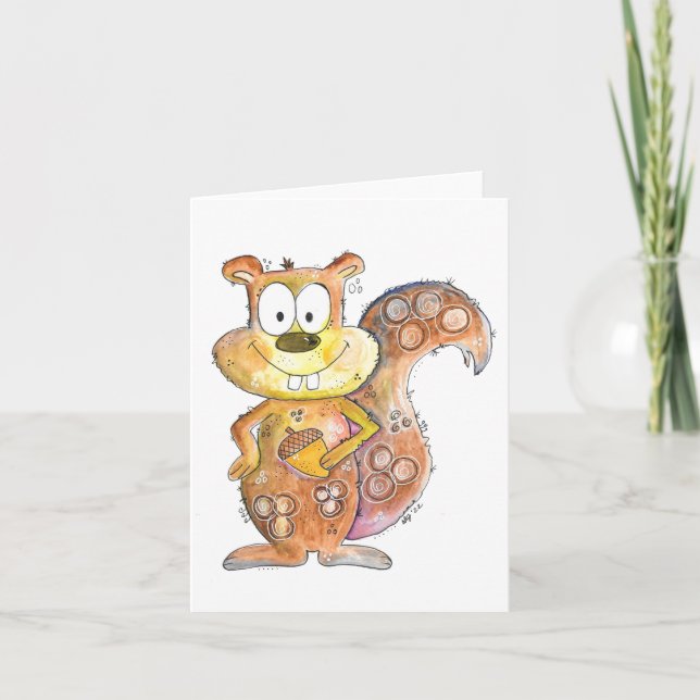 Cute Whimsical Brown Squirrel Card (Front)