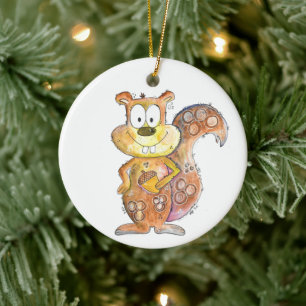 Cute Whimsical Brown Squirrel Ceramic Tree Decoration