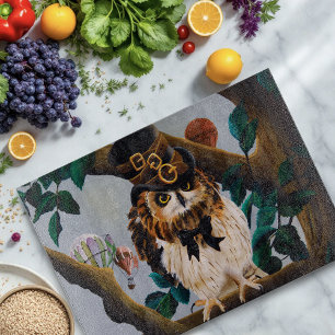 Cute Whimsical Brown Steampunk Owl Top Hat Cutting Board