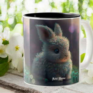 Cute Whimsical Bunny Rabbit Woodland Personalised Two-Tone Coffee Mug