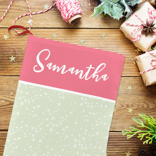 Cute Whimsical Calligraphy Script Pink Green Small Christmas Stocking