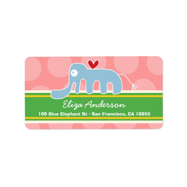 Cute Whimsical Cartoon Elephant Address Labels (Front)