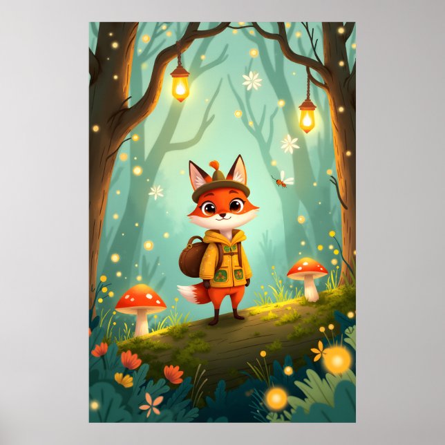 Cute Whimsical Cartoon Fox Poster (Front)