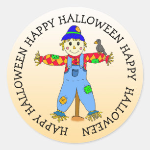 Cute Whimsical Cartoon Halloween Scarecrow Classic Round Sticker