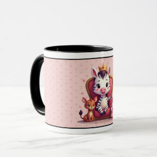 Cute Whimsical Cartoon Princess Zebra Hearts Mug