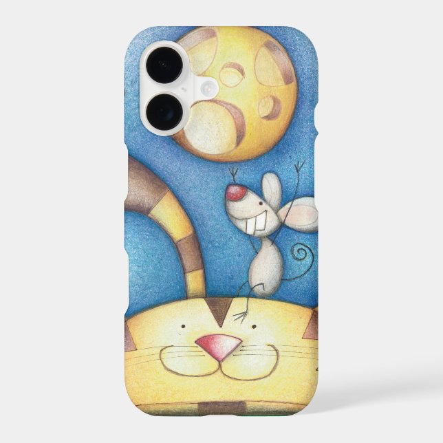 Cute Whimsical Cat and Mouse Moon Art (Back)