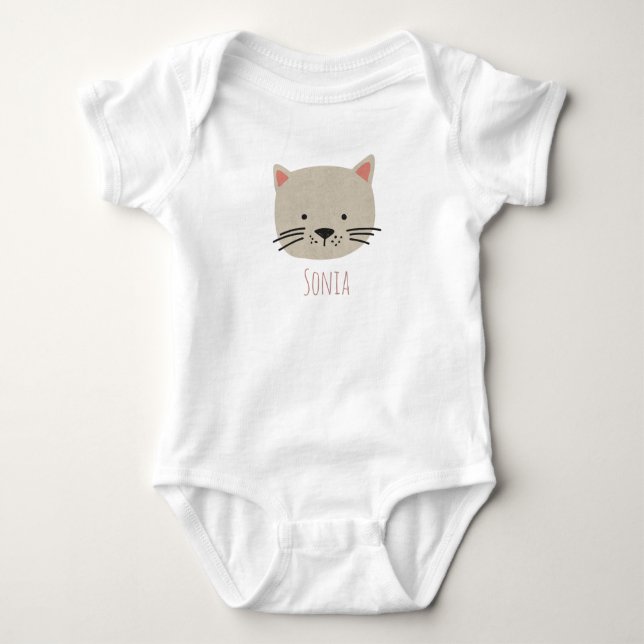 Cute Whimsical Cat Face Baby Bodysuit (Front)