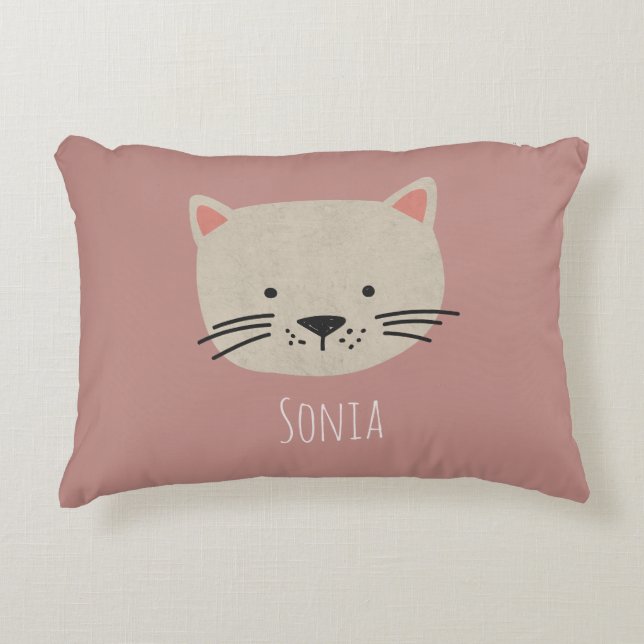 Cute Whimsical Cat Face Decorative Cushion (Front)