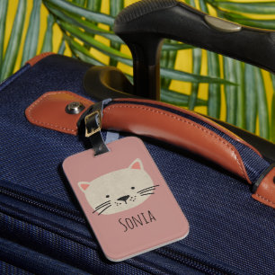 Cute Whimsical Cat Face Luggage Tag
