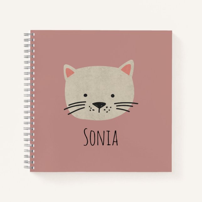 Cute Whimsical Cat Face Notebook (Front)