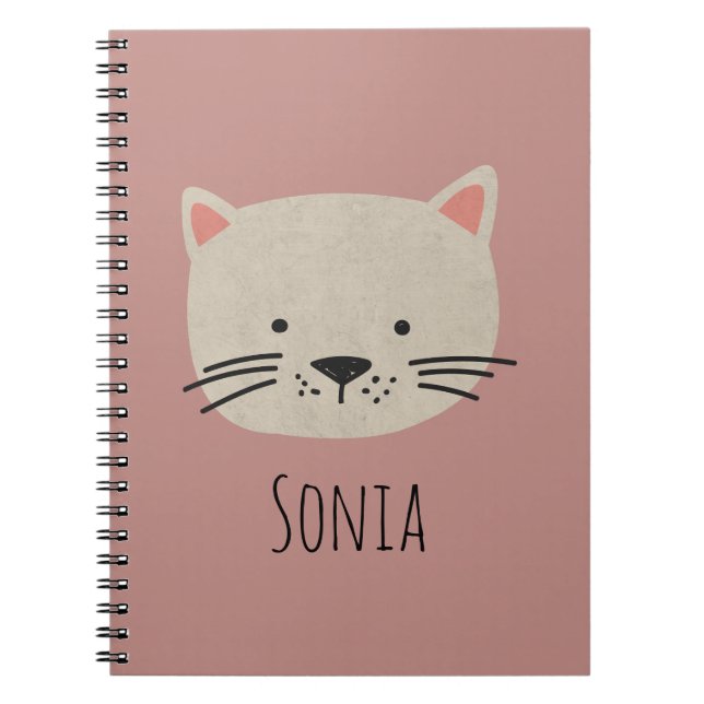 Cute Whimsical Cat Face Notebook (Front)