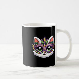 Cute Whimsical Cat In Festive Mardi Gras Mask  Coffee Mug