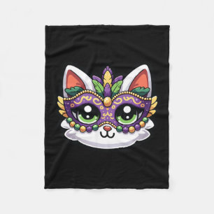 Cute Whimsical Cat In Festive Mardi Gras Mask Fleece Blanket