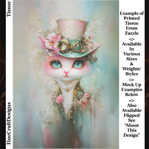 Cute Whimsical Cat in Steampunk Hat EE8L Decoupage Tissue Paper