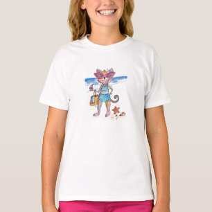 Cute Whimsical Cat on the Beach T-Shirt
