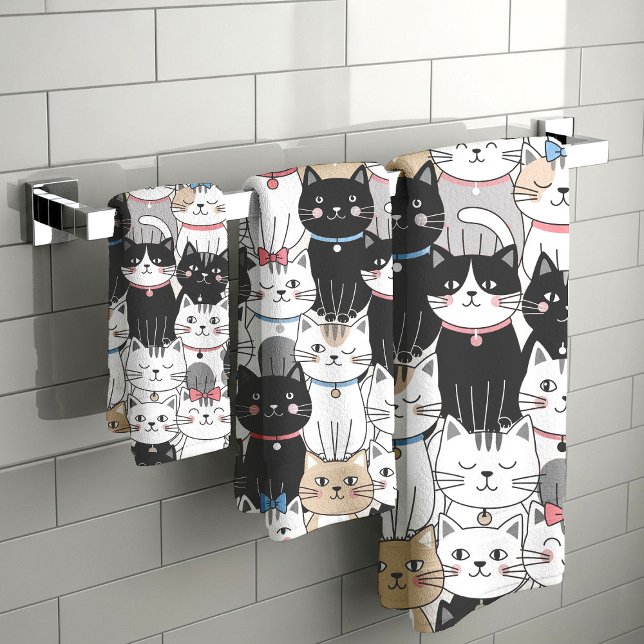 Cute Whimsical Cat Pattern Bath Towel Set (Creator Uploaded)