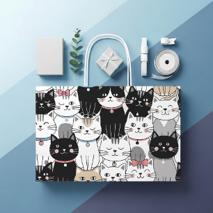 Cute Whimsical Cat Pattern Large Gift Bag