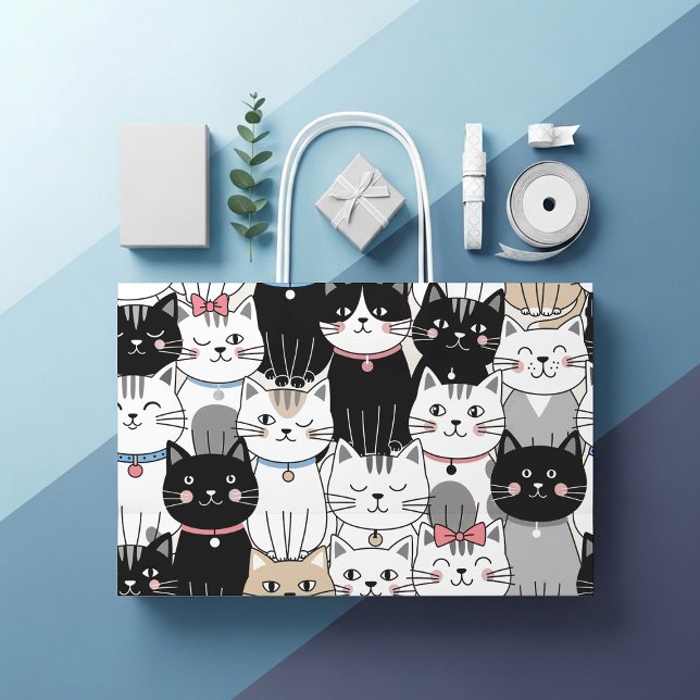 Cute Whimsical Cat Pattern Large Gift Bag (Creator Uploaded)
