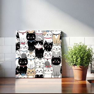 Cute Whimsical Cat Pattern Tile