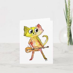 Cute Whimsical Cat Playing Guitar Card