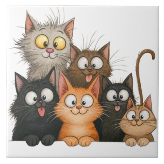 Cute Whimsical cats Tile (Front)
