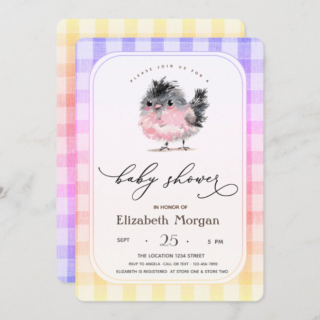 Cute Whimsical Chicken Plaid Baby Shower  Invitation (Front/Back)
