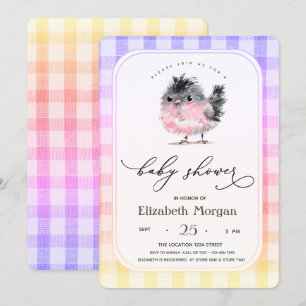 Cute Whimsical Chicken Plaid Baby Shower Invitation