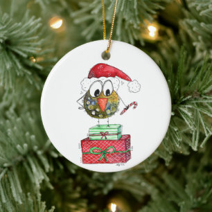 Cute Whimsical Christmas Bird Ceramic Tree Decoration