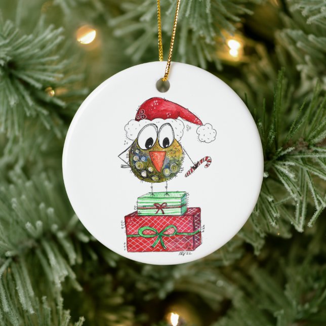 Cute Whimsical Christmas Bird Ceramic Tree Decoration (Tree)