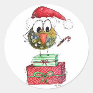 Cute Whimsical Christmas Bird Classic Round Sticker
