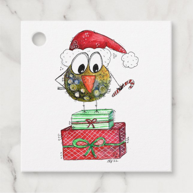 Cute Whimsical Christmas Bird Favour Tags (Front)